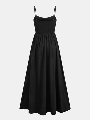 Vestido largo de algodón sin mangas con bolsillos y aberturas