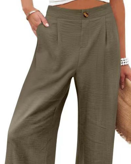 Pantalones con botón, cintura elástica, ancho