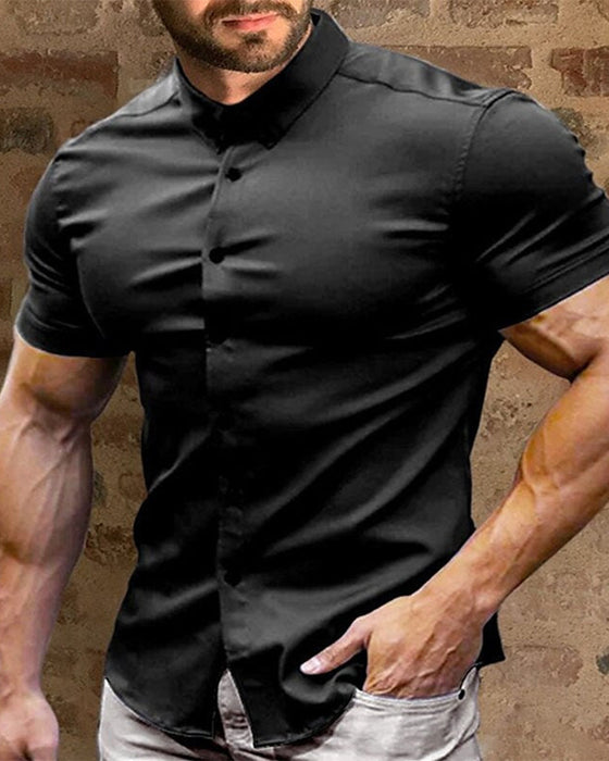 Camisa elástica de manga corta para hombre