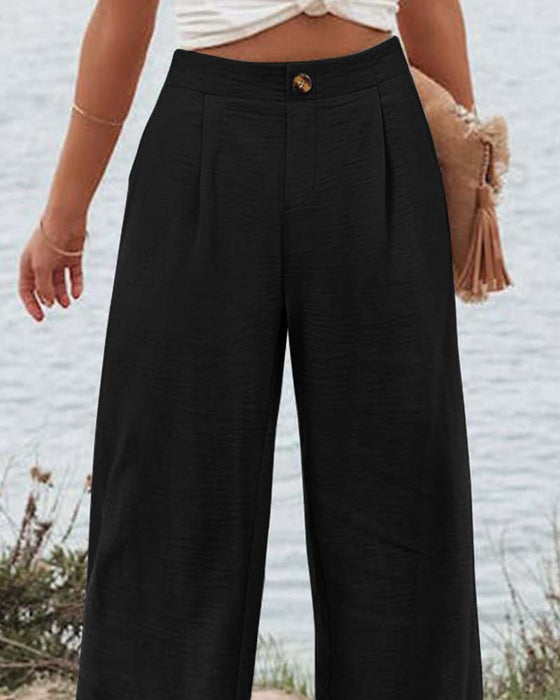 Pantalones con botón, cintura elástica, ancho