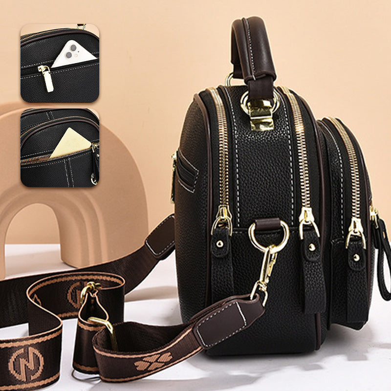 ⏰👜✨ Bolso bandolera clásico de piel sintética: versátil, correa ancha ajustable y múltiples compartimentos.