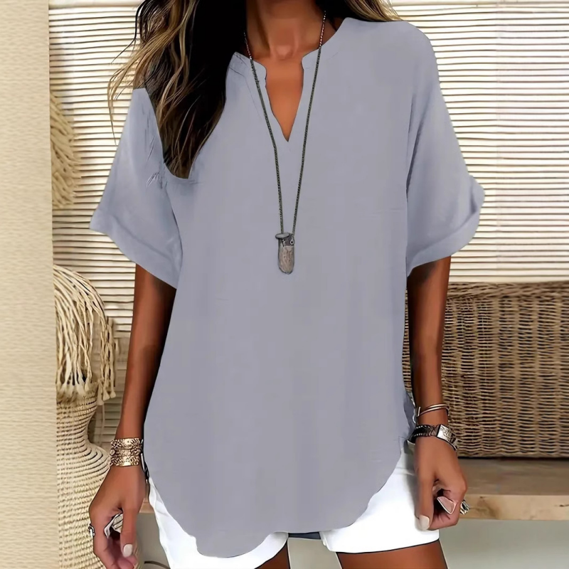 Camisa casual para mujer: corte holgado, color liso y transpirable, ideal para el verano, la oficina y el tiempo libre