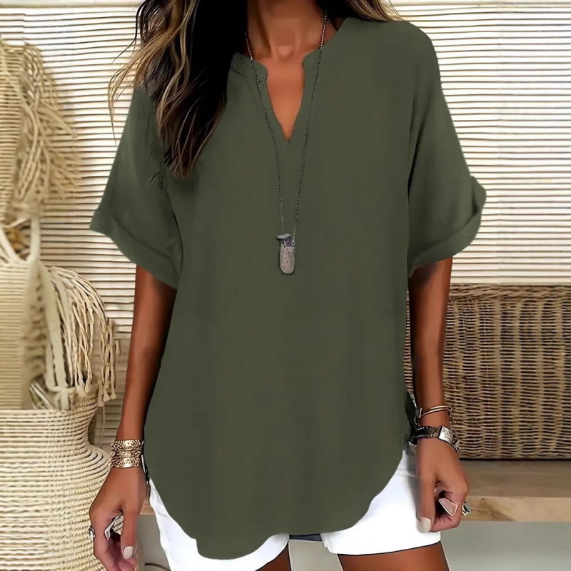 Camisa casual para mujer: corte holgado, color liso y transpirable, ideal para el verano, la oficina y el tiempo libre