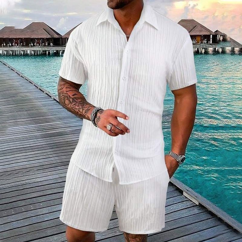 Conjunto informal para hombre: camisa de manga corta y pantalones cortos, holgados y cómodos para la playa y el tiempo libre