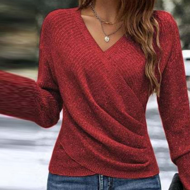 ✨Elegante top de punto informal con cuello en V para mujer💝