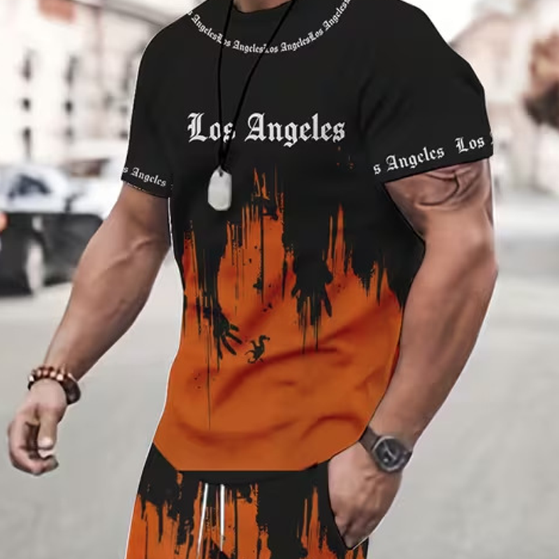 Conjunto para hombre compuesto por camiseta y pantalón corto con estampado gráfico: tejido suave, diseño llamativo y perfecto para los días de verano ☀️
