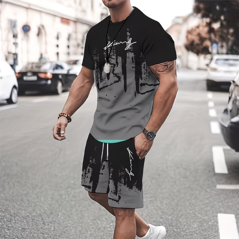 Conjunto para hombre compuesto por camiseta y pantalón corto con estampado gráfico: tejido suave, diseño llamativo y perfecto para los días de verano ☀️