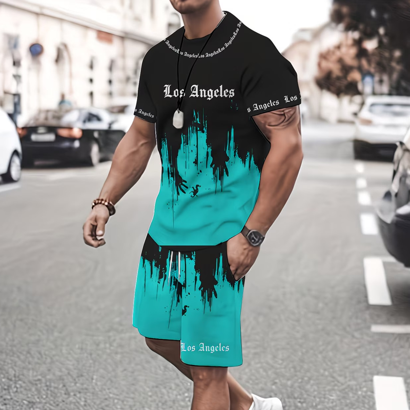 Conjunto para hombre compuesto por camiseta y pantalón corto con estampado gráfico: tejido suave, diseño llamativo y perfecto para los días de verano ☀️