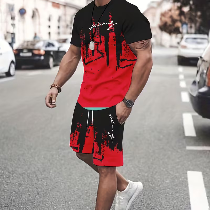 Conjunto para hombre compuesto por camiseta y pantalón corto con estampado gráfico: tejido suave, diseño llamativo y perfecto para los días de verano ☀️