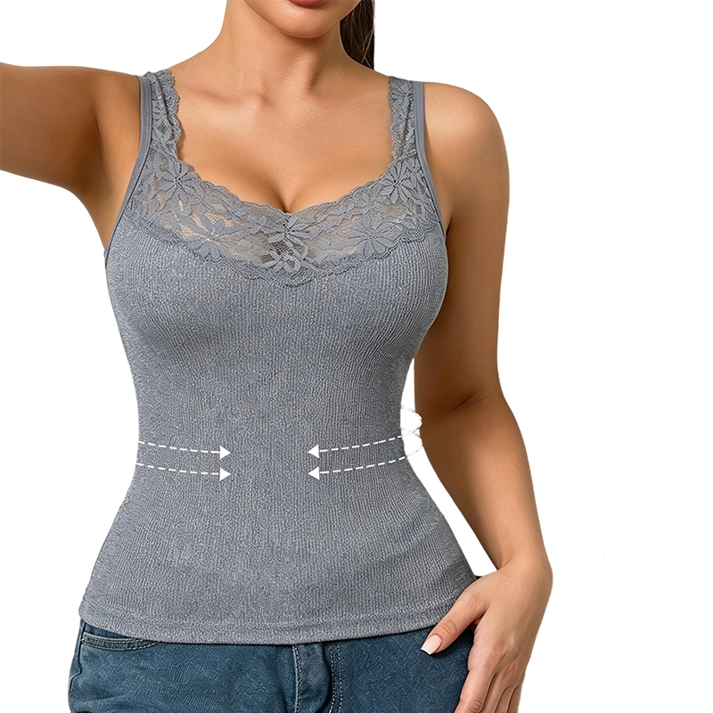 Camiseta sin mangas ajustada de encaje para mujer, tallas grandes