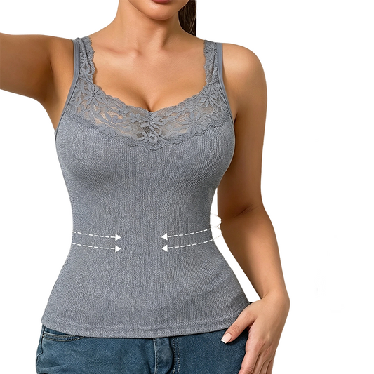 Camiseta sin mangas ajustada de encaje para mujer, tallas grandes