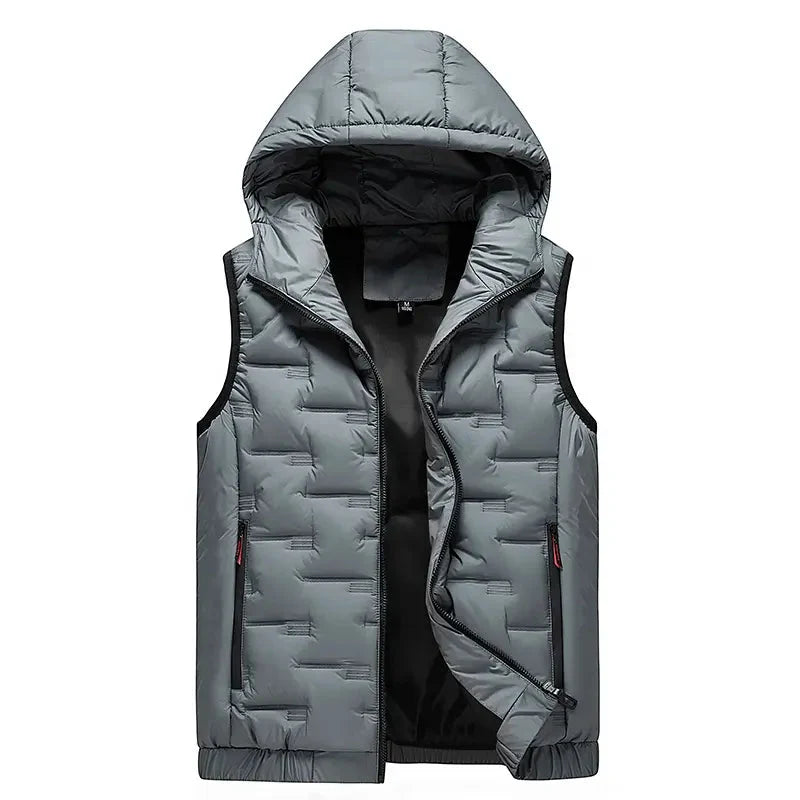 Chaleco con capucha ajustado para hombre – chaleco sin mangas con cremallera frontal, agradablemente suave